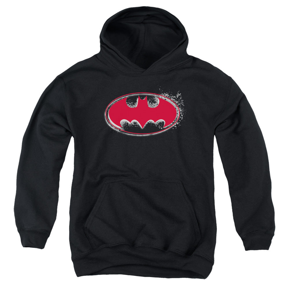 Batman Comics Hardcore Noir Bat Logo Youth Cotton Poly Pull-Over Hoodie