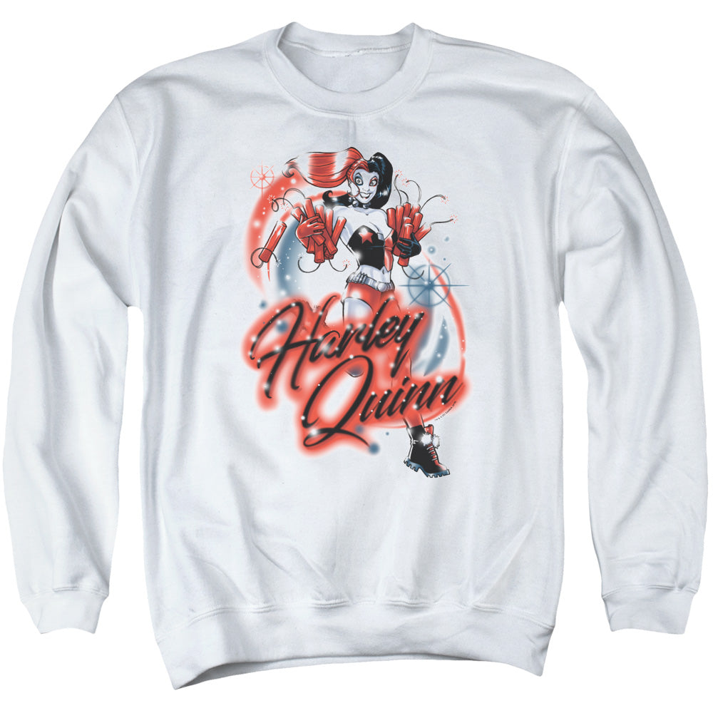 Batman Comics Harley Airbrush Men's Crewneck 50 50 Poly Long-Sleeve T-Shirt