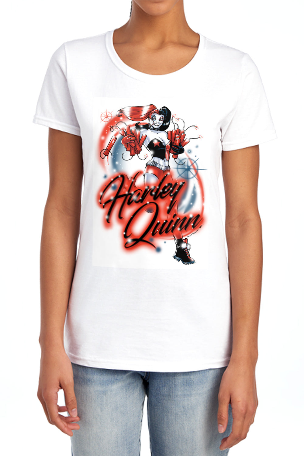 Batman Comics Harley Airbrush Women's 18/1 Cotton Short-Sleeve T-Shirt