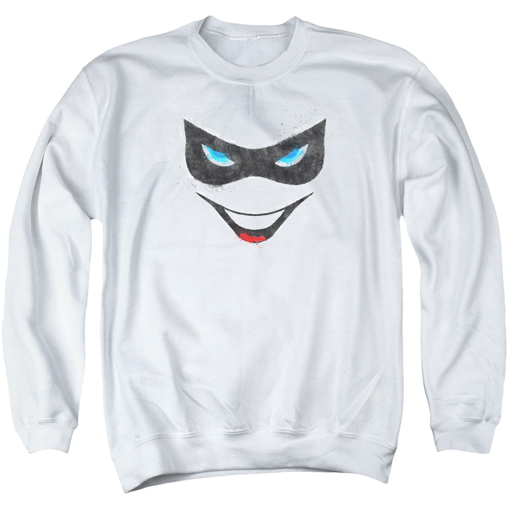 Batman Comics Harley Face Men's Crewneck 50 50 Poly Long-Sleeve T-Shirt