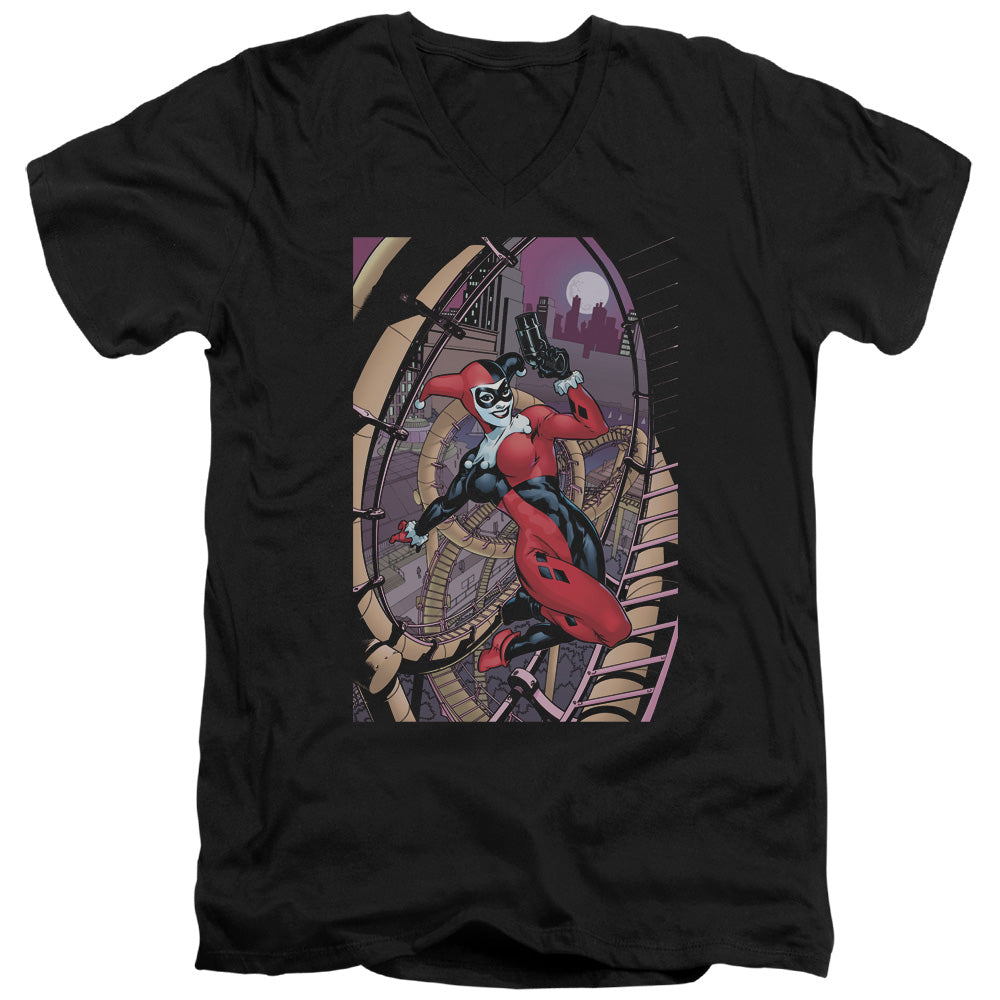 Batman Comics Harley First Men's 30/1 Cotton Slim V-Neck T-Shirt