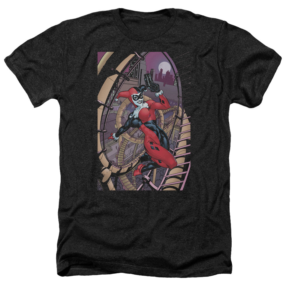 Batman Comics Harley First Men's 30/1 Heather 60 40 Poly Short-Sleeve T-Shirt