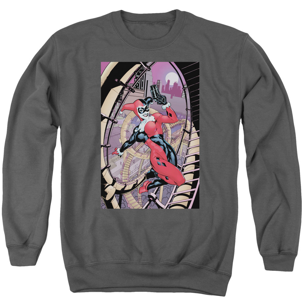 Batman Comics Harley First Men's Crewneck 50 50 Poly Long-Sleeve T-Shirt