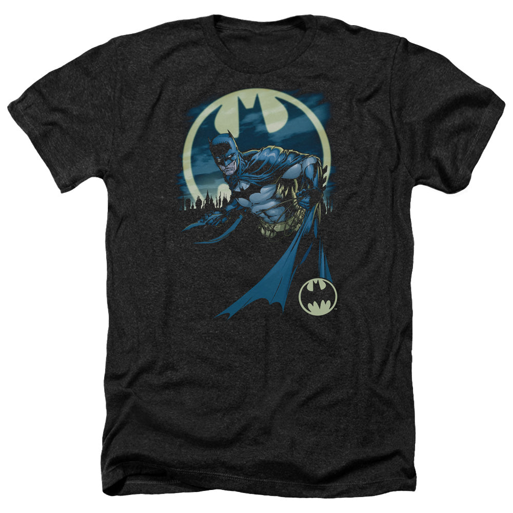 Batman Comics Heed The Call Men's 30/1 Heather 60 40 Poly Short-Sleeve T-Shirt