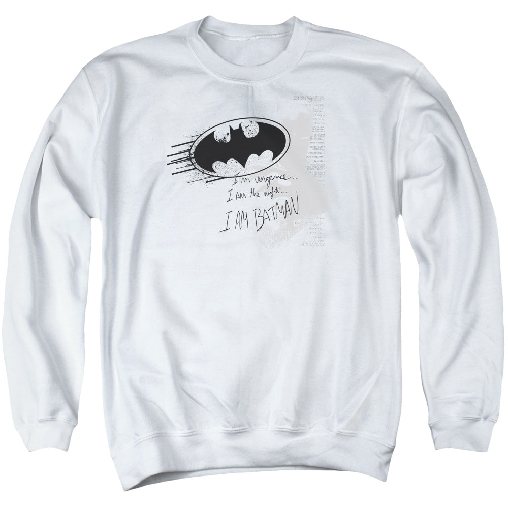 Batman Comics I Am Vengeance Men's Crewneck 50 50 Poly Long-Sleeve T-Shirt