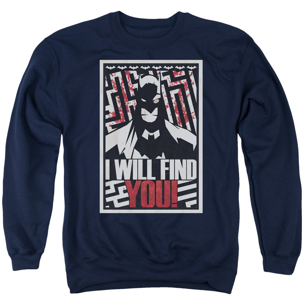 Batman Comics I Will Fnd You Men's Crewneck 50 50 Poly Long-Sleeve T-Shirt
