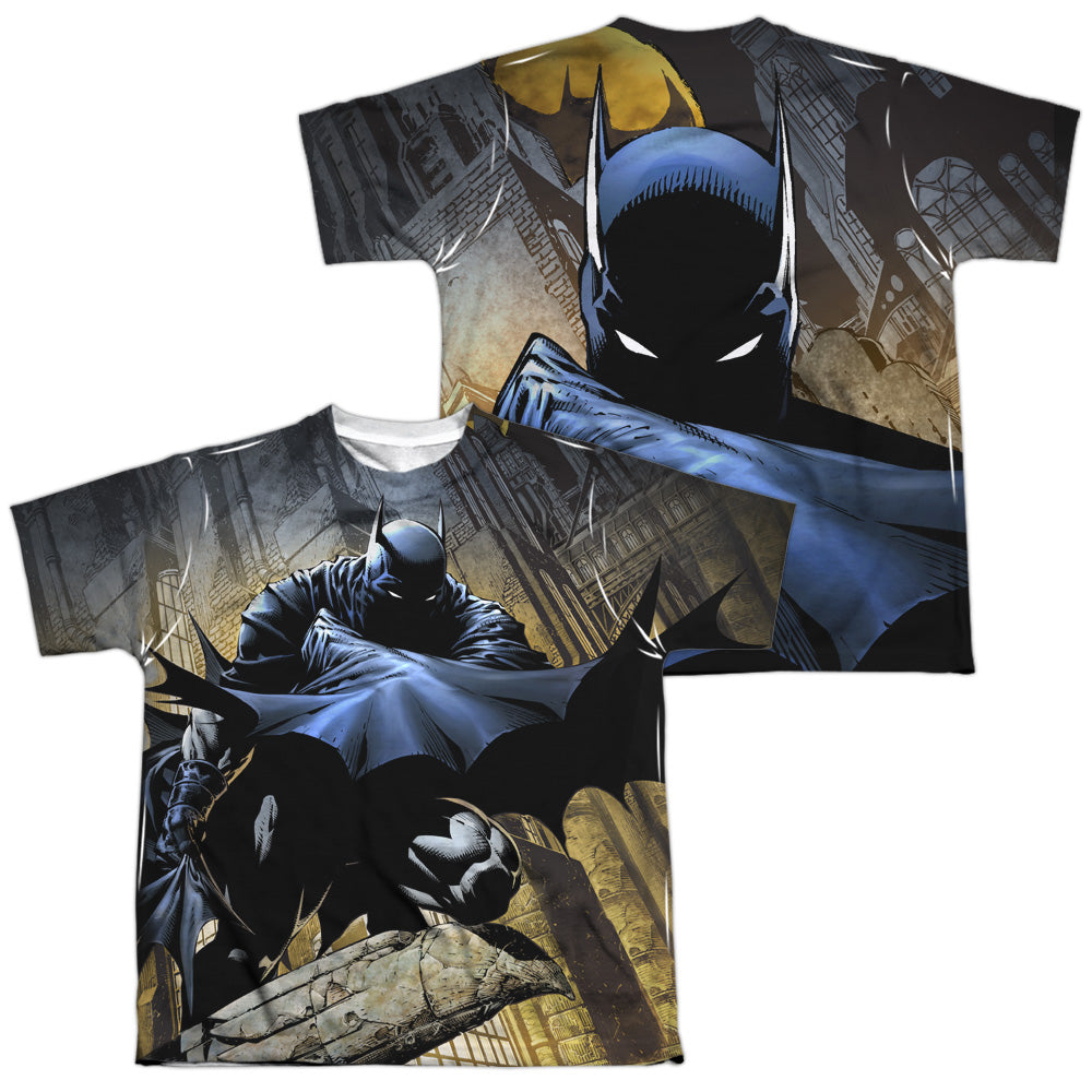 Batman Comics In Shadow (Front/Back Print) Youth Regular Fit Poly Short-Sleeve T-Shirt