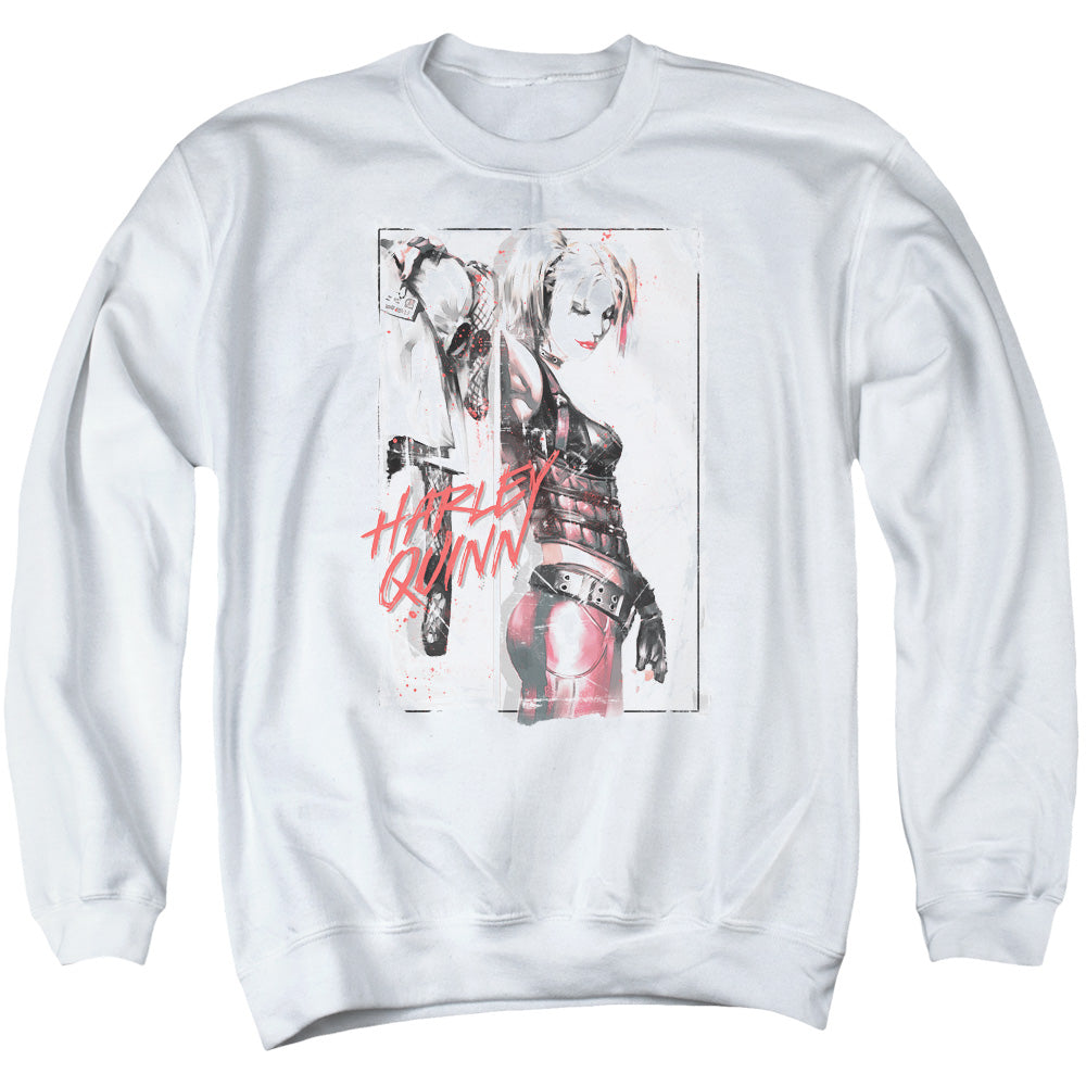 Batman Comics Ink Wash Harley Men's Crewneck 50 50 Poly Long-Sleeve T-Shirt