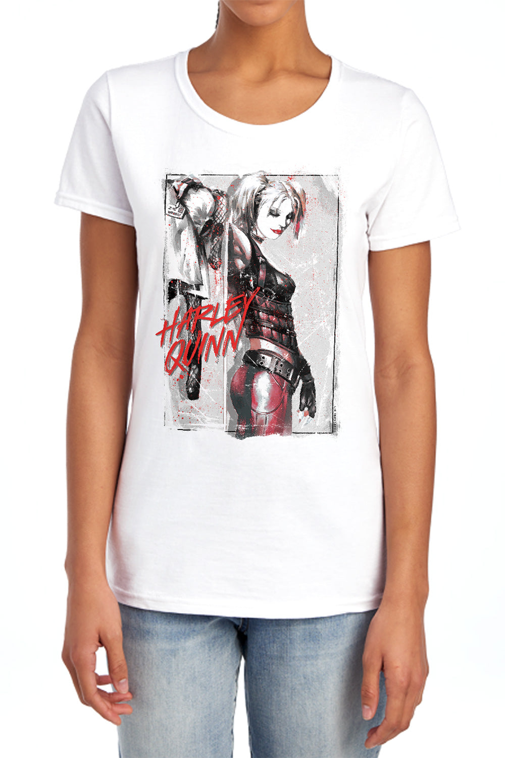 Batman Comics Ink Wash Harley Women's 18/1 Cotton Short-Sleeve T-Shirt