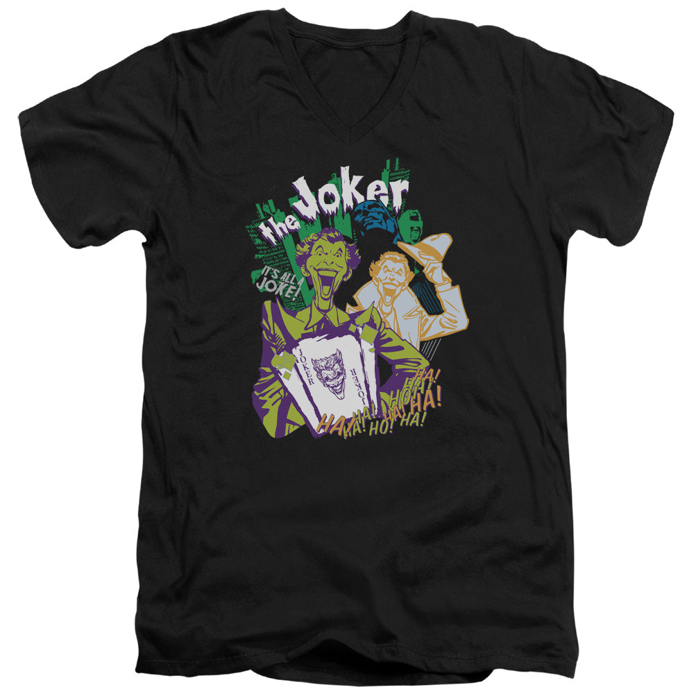 Batman Comics Its All A Joke Men's 30/1 Cotton Slim V-Neck T-Shirt
