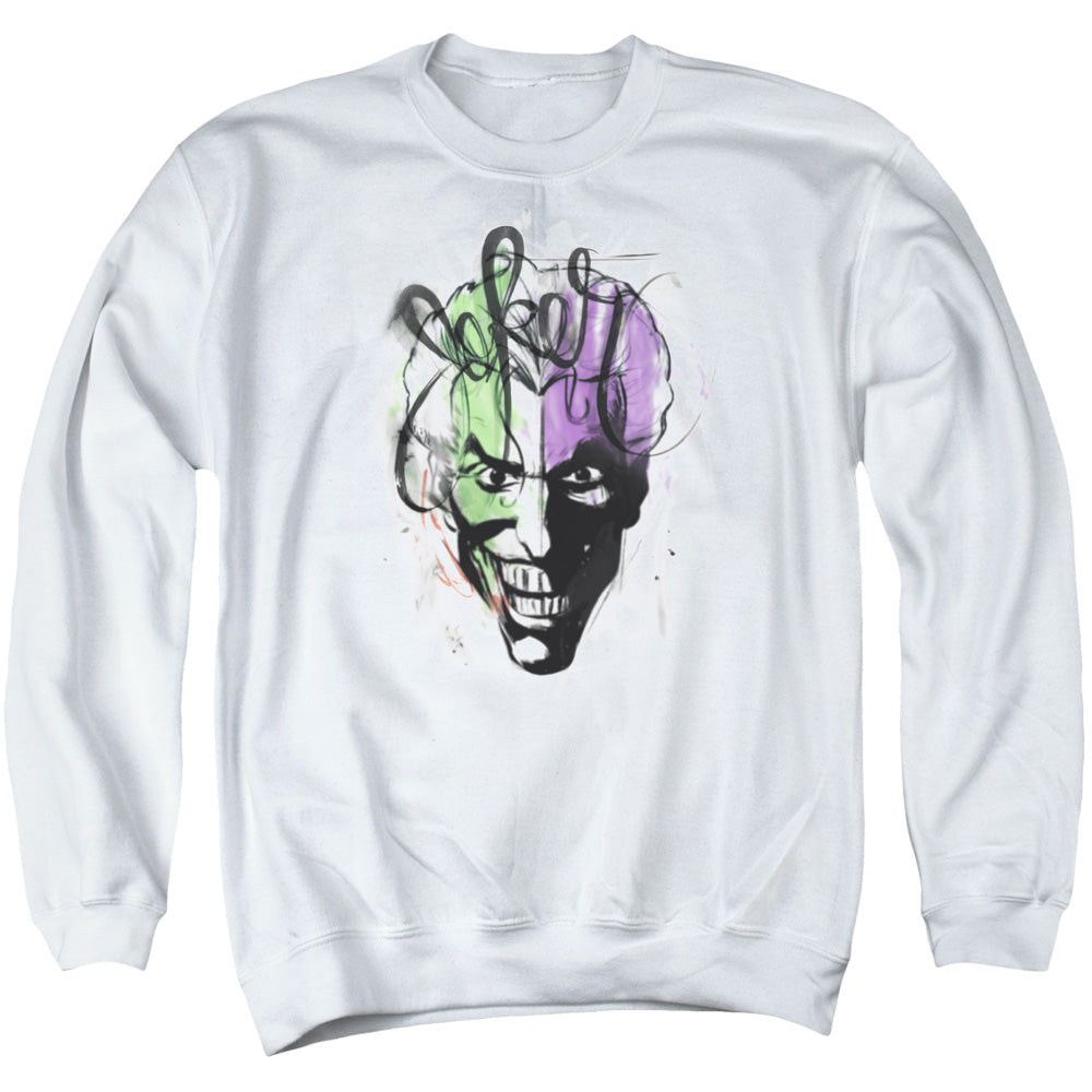 Batman Comics Joker Airbrush Men's Crewneck 50 50 Poly Long-Sleeve T-Shirt