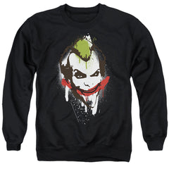 Batman Comics Joker Big Face Men's Crewneck 50 50 Poly Long-Sleeve T-Shirt