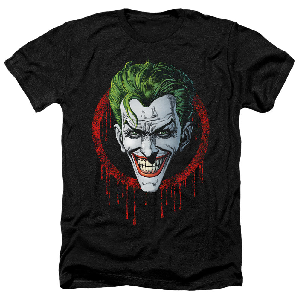 Batman Comics Joker Drip Men's 30/1 Heather 60 40 Poly Short-Sleeve T-Shirt