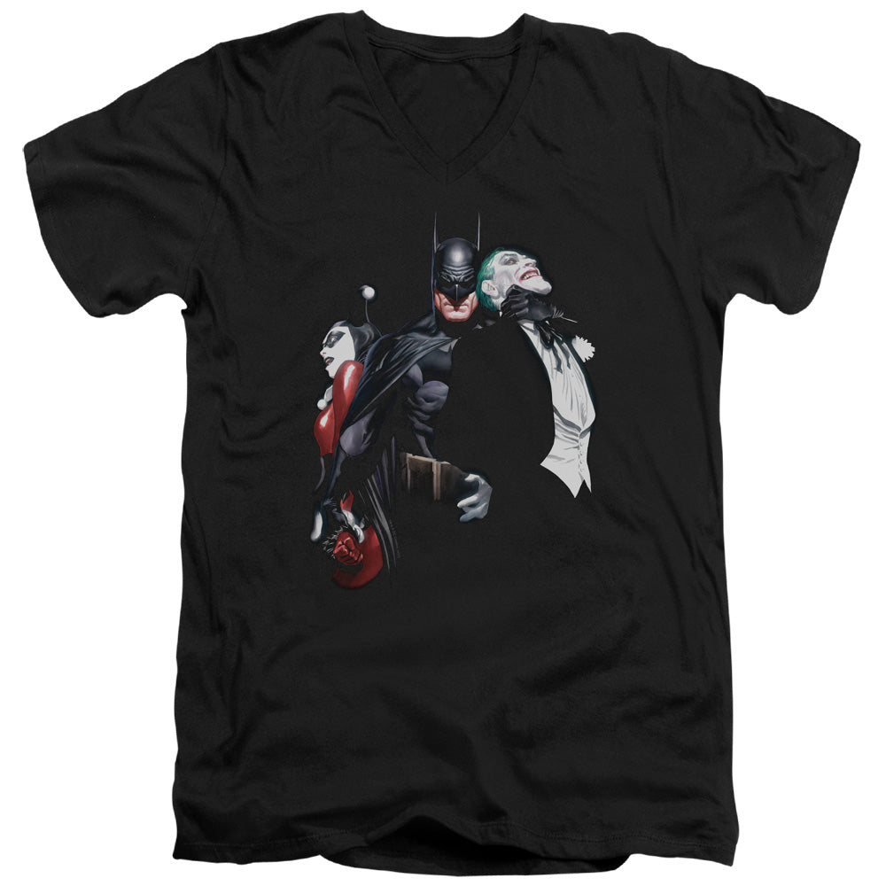 Batman Comics Joker Harley Choke Men's 30/1 Cotton Slim V-Neck T-Shirt