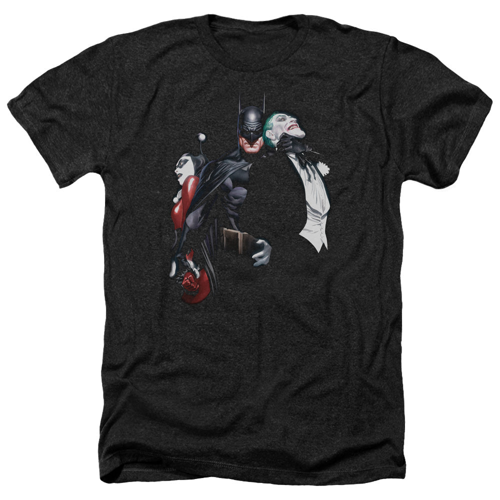 Batman Comics Joker Harley Choke Men's 30/1 Heather 60 40 Poly Short-Sleeve T-Shirt