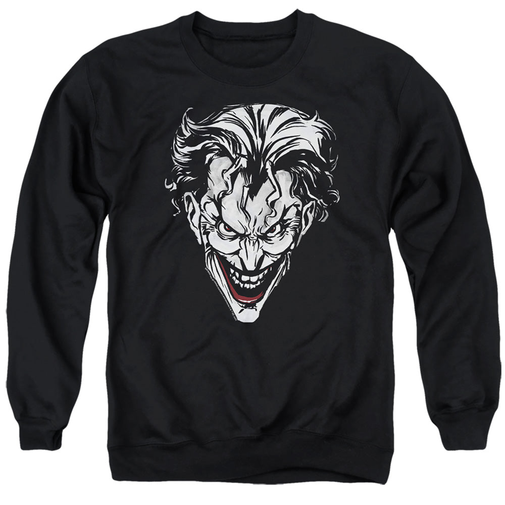 Batman Comics Joker Red On Black Men's Crewneck 50 50 Poly Long-Sleeve T-Shirt