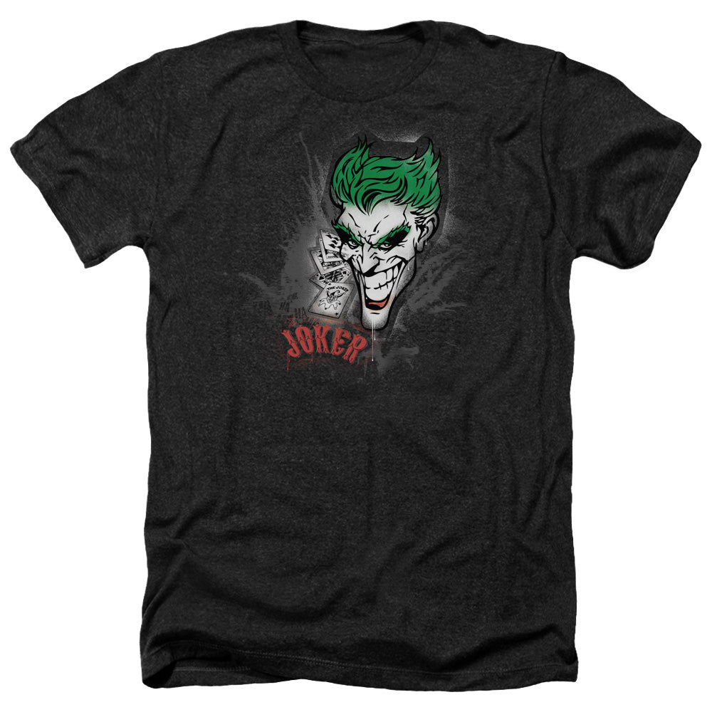 Batman Comics Joker Sprays The City Men's 30/1 Heather 60 40 Poly Short-Sleeve T-Shirt