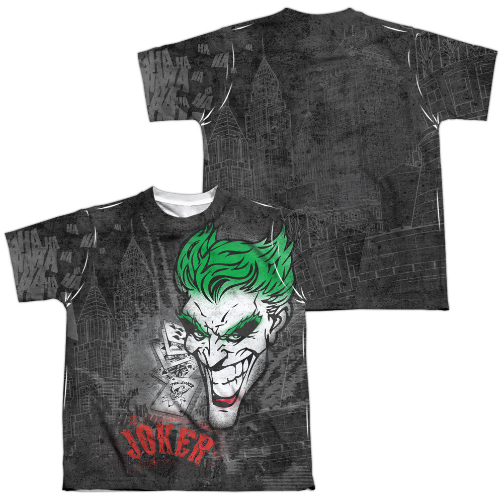 Batman Comics Joker Sprays The City Youth Regular Fit Poly Short-Sleeve T-Shirt