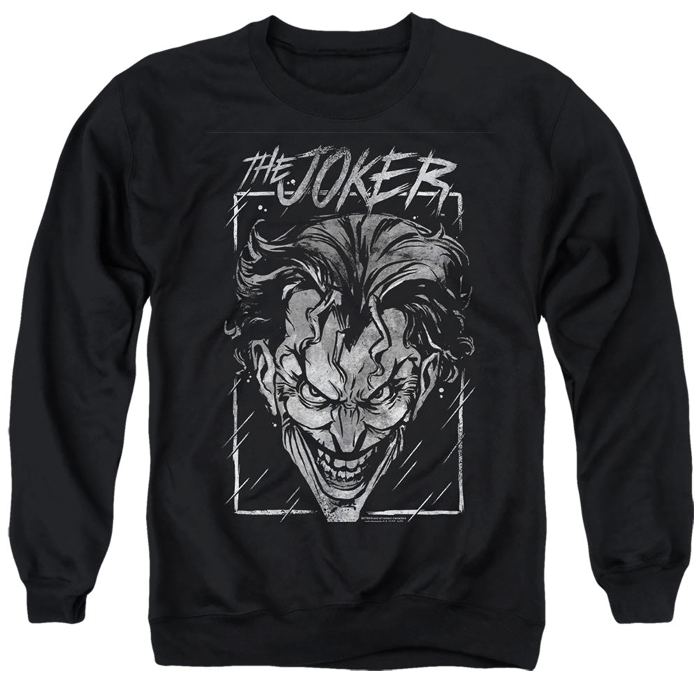 Batman Comics Joker Storm On Black Men's Crewneck 50 50 Poly Long-Sleeve T-Shirt