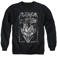 Batman Comics Joker Storm On Black Men's Crewneck 50 50 Poly Long-Sleeve T-Shirt