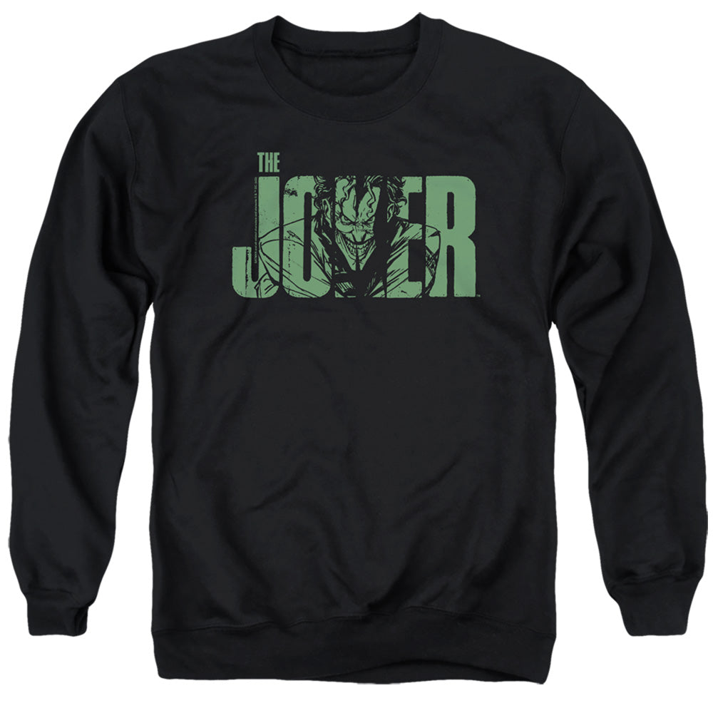 Batman Comics Joker Text On Black Men's Crewneck 50 50 Poly Long-Sleeve T-Shirt