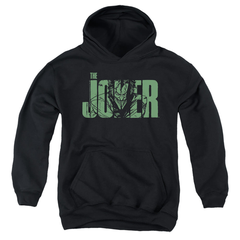 Batman Comics Joker Text On Black Youth Cotton Poly Pull-Over Hoodie