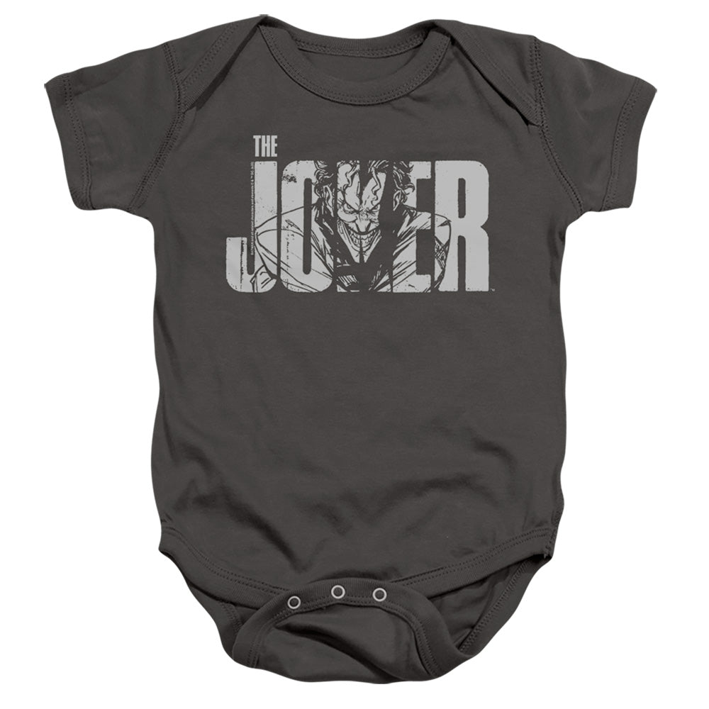 Batman Comics Joker Text On Gray Infant's Cotton SS Snapsuit