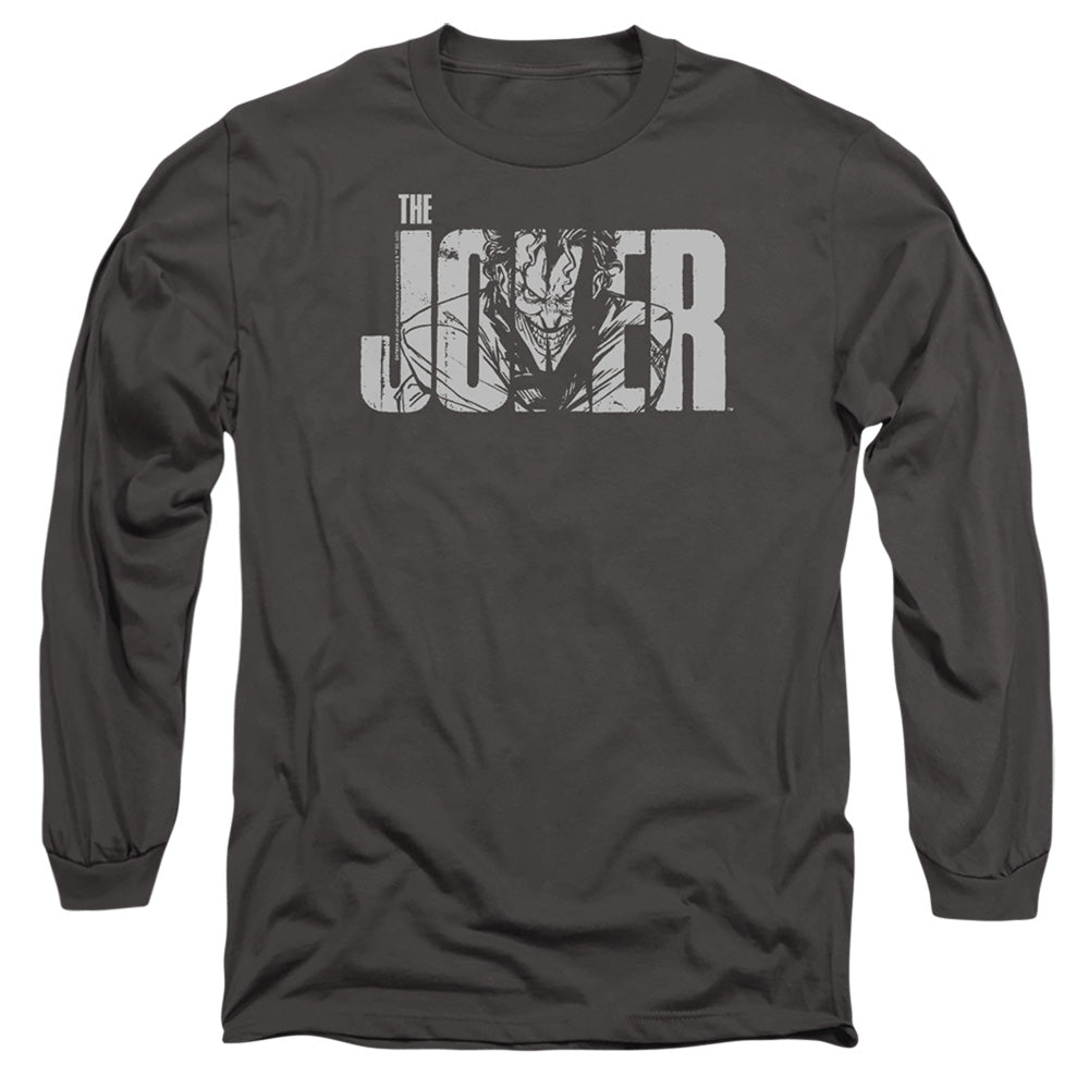 Batman Comics Joker Text On Gray Men's 18/1 Cotton Long-Sleeve T-Shirt