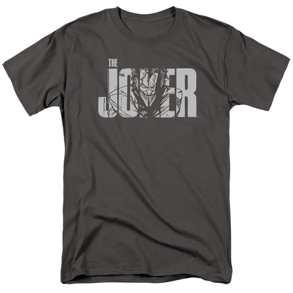 Batman Comics Joker Text On Gray Men's 18/1 Cotton Short-Sleeve T-Shirt