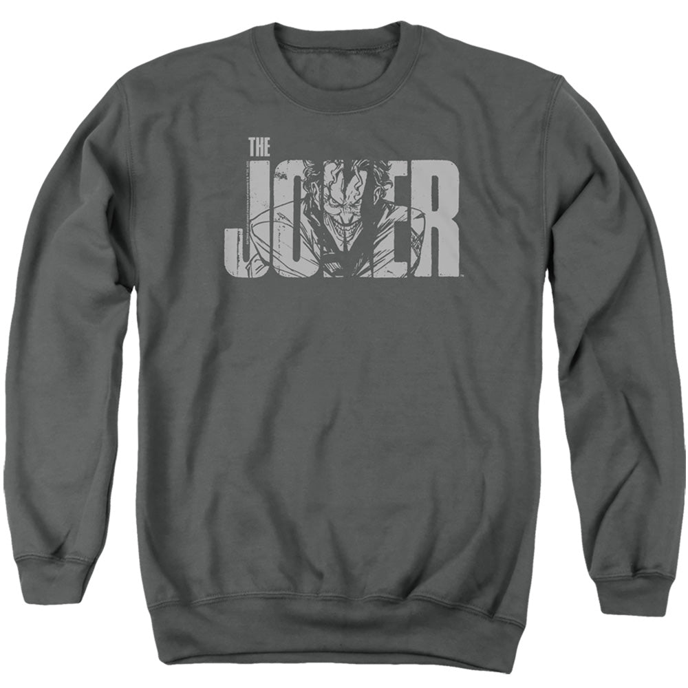 Batman Comics Joker Text On Gray Men's Crewneck 50 50 Poly Long-Sleeve T-Shirt