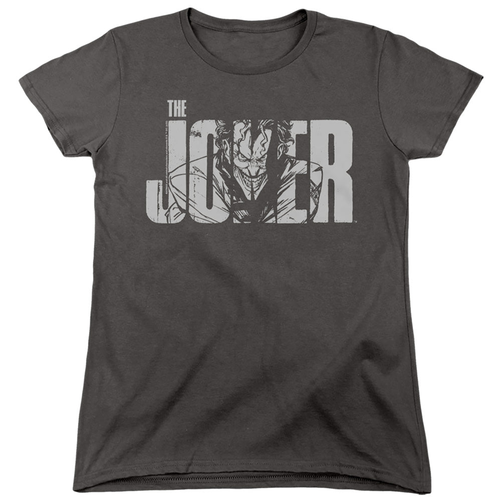 Batman Comics Joker Text On Gray Women's 18/1 Cotton Short-Sleeve T-Shirt