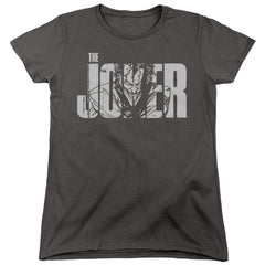 Batman Comics Joker Text On Gray Women's 18/1 Cotton Short-Sleeve T-Shirt
