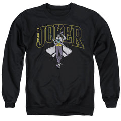 Batman Comics Joker Varsity On Black Men's Crewneck 50 50 Poly Long-Sleeve T-Shirt