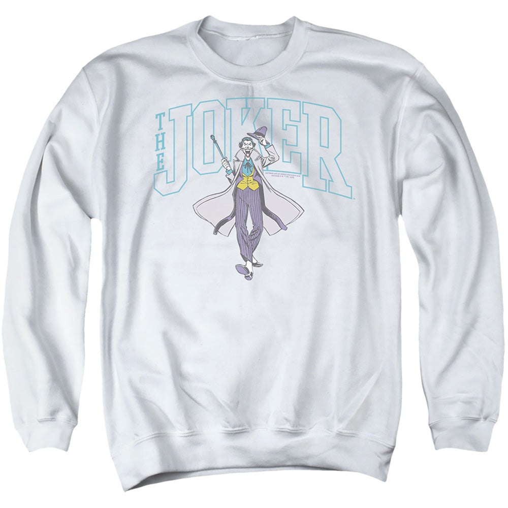 Batman Comics Joker Varsity On White Men's Crewneck 50 50 Poly Long-Sleeve T-Shirt