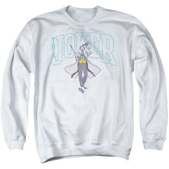 Batman Comics Joker Varsity On White Men's Crewneck 50 50 Poly Long-Sleeve T-Shirt