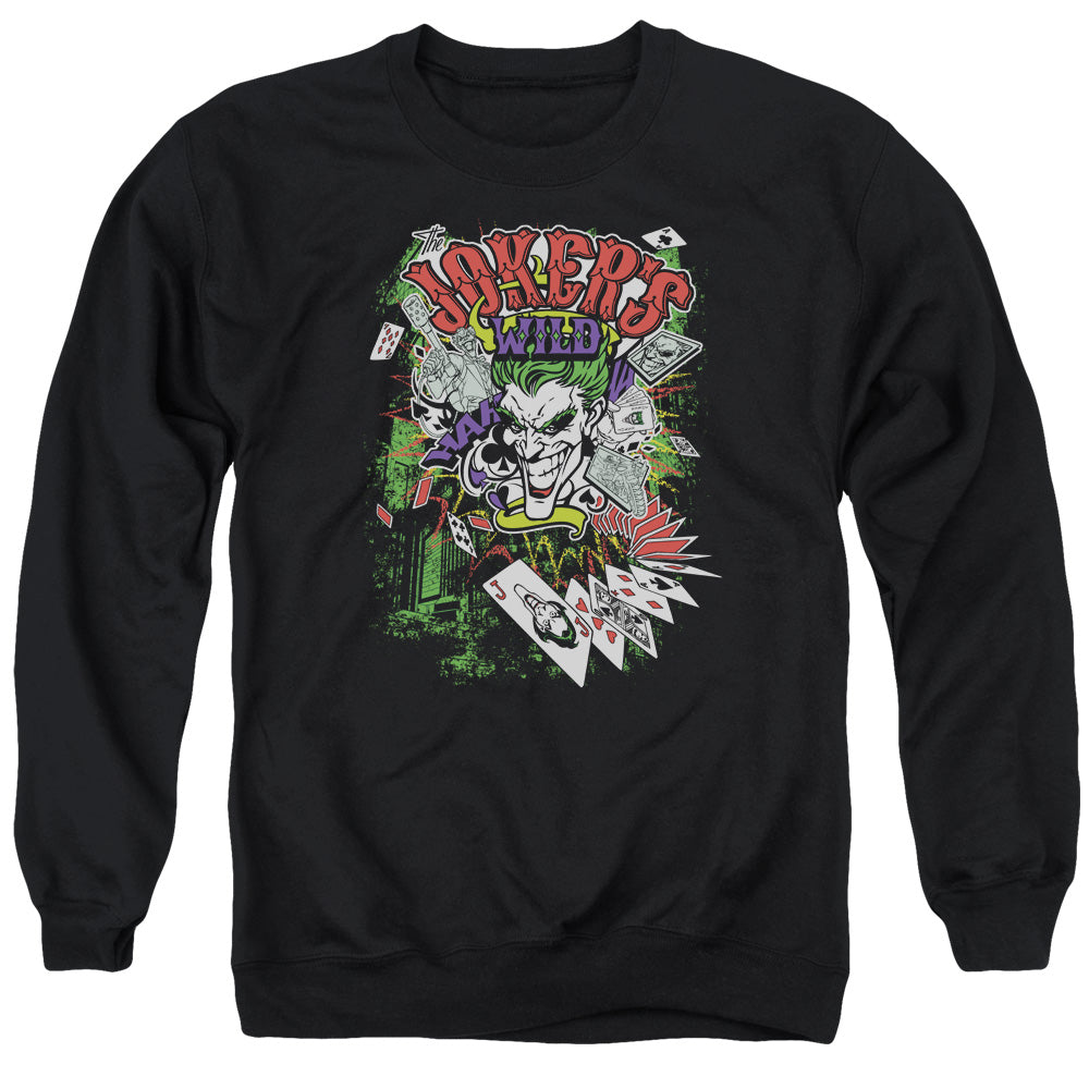 Batman Comics Jokers Wild Men's Crewneck 50 50 Poly Long-Sleeve T-Shirt