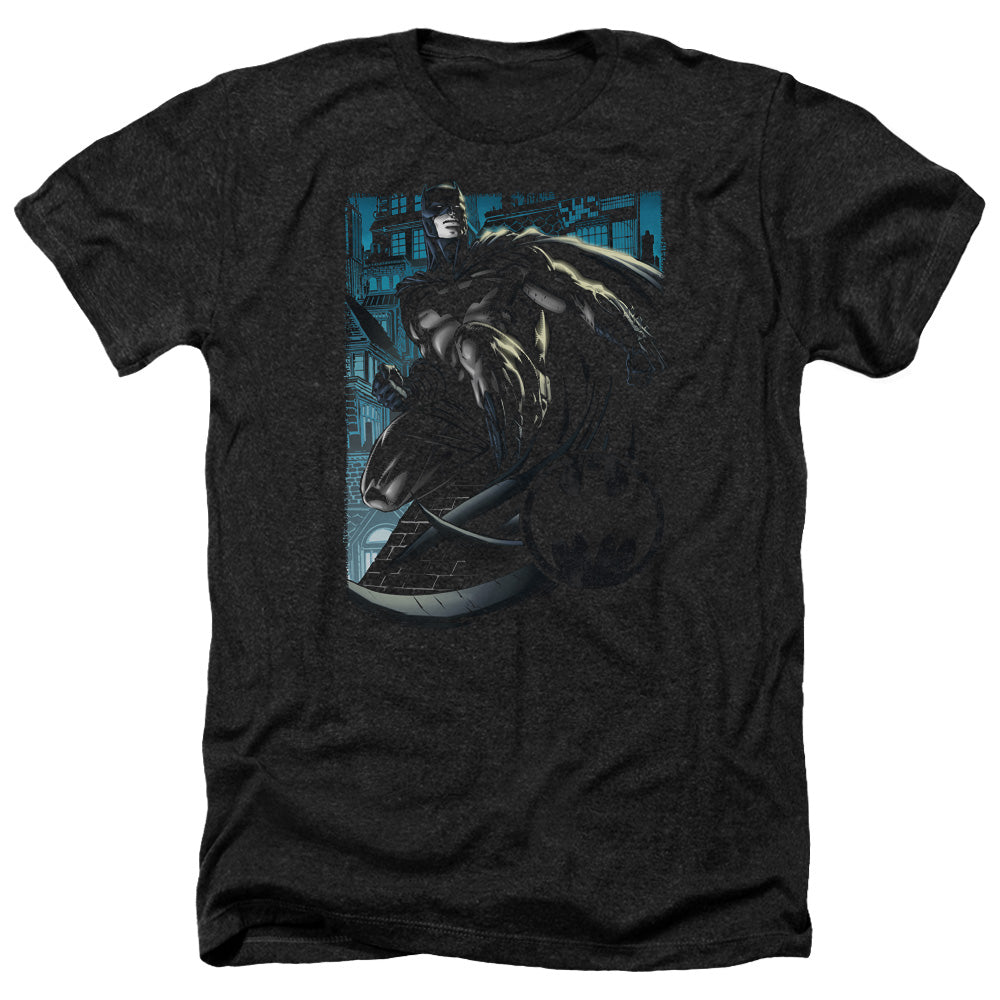 Batman Comics Knight Falls In Gotham Men's 30/1 Heather 60 40 Poly Short-Sleeve T-Shirt
