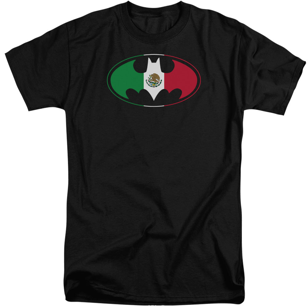 Batman Comics Mexican Flag Shield Men's 18/1 Tall Cotton Short-Sleeve T-Shirt
