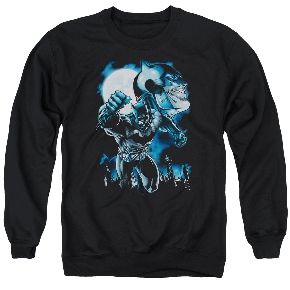 Batman Comics Moonlight Bat Men's Crewneck 50 50 Poly Long-Sleeve T-Shirt