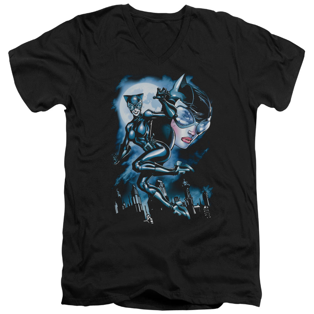 Batman Comics Moonlight Cat Men's 30/1 Cotton Slim V-Neck T-Shirt