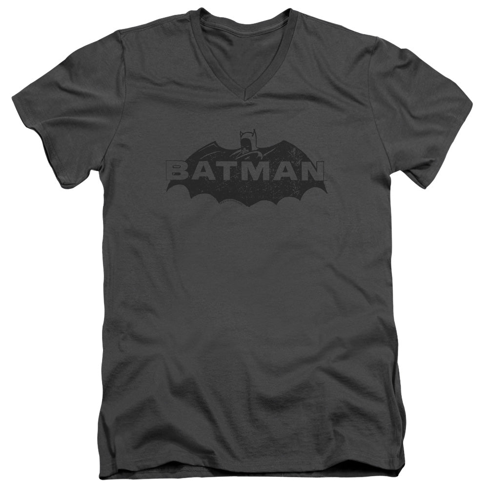 Batman Comics Newsprint Logo Men's 30/1 Cotton Slim V-Neck T-Shirt