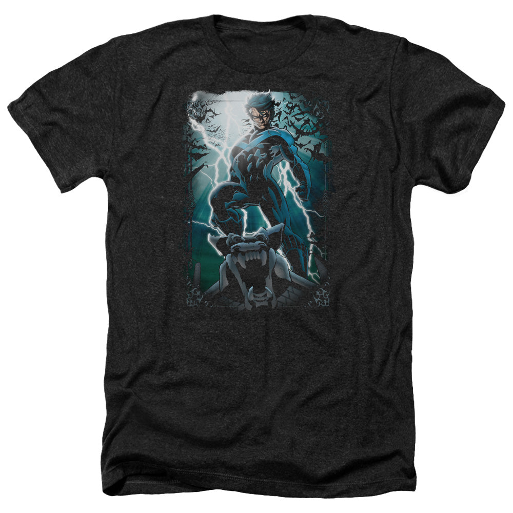 Batman Comics Night Light Men's 30/1 Heather 60 40 Poly Short-Sleeve T-Shirt