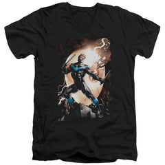 Batman Comics Nightwing Against Owls Men's 30/1 Cotton Slim V-Neck T-Shirt