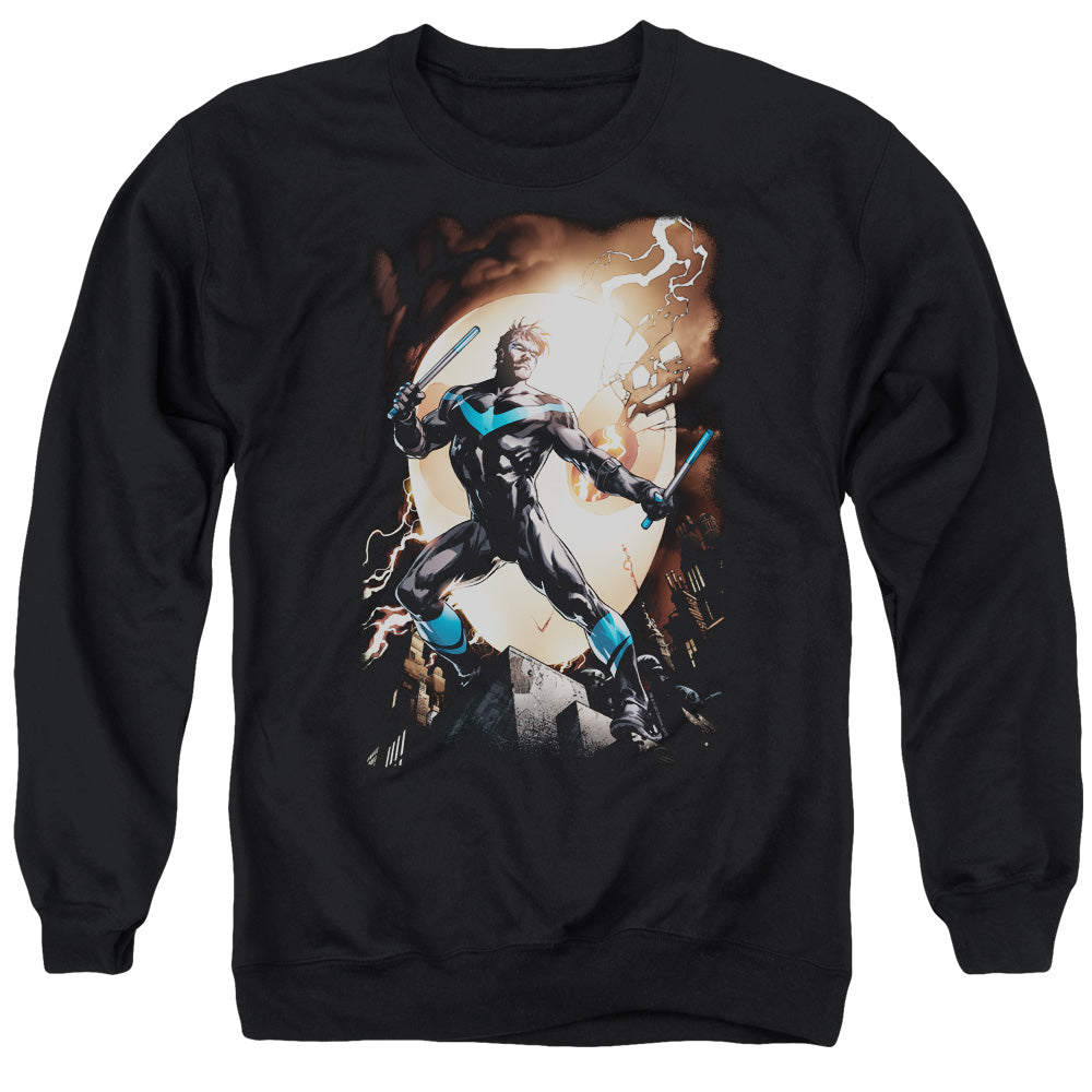 Batman Comics Nightwing Against Owls Men's Crewneck 50 50 Poly Long-Sleeve T-Shirt