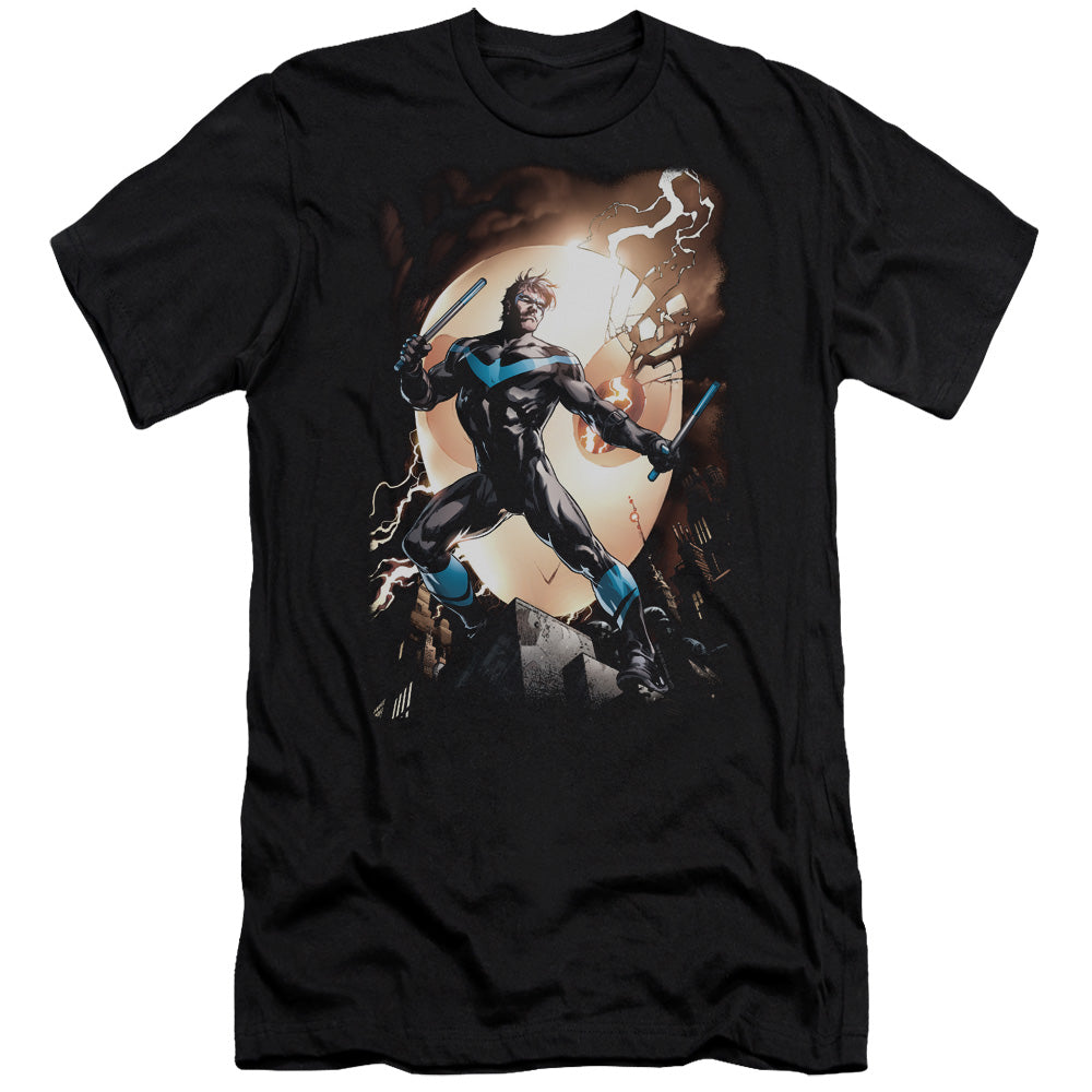 Batman Comics Nightwing Against Owls Men's Ultra-Soft 30/1 Cotton Slim Short-Sleeve T-Shirt