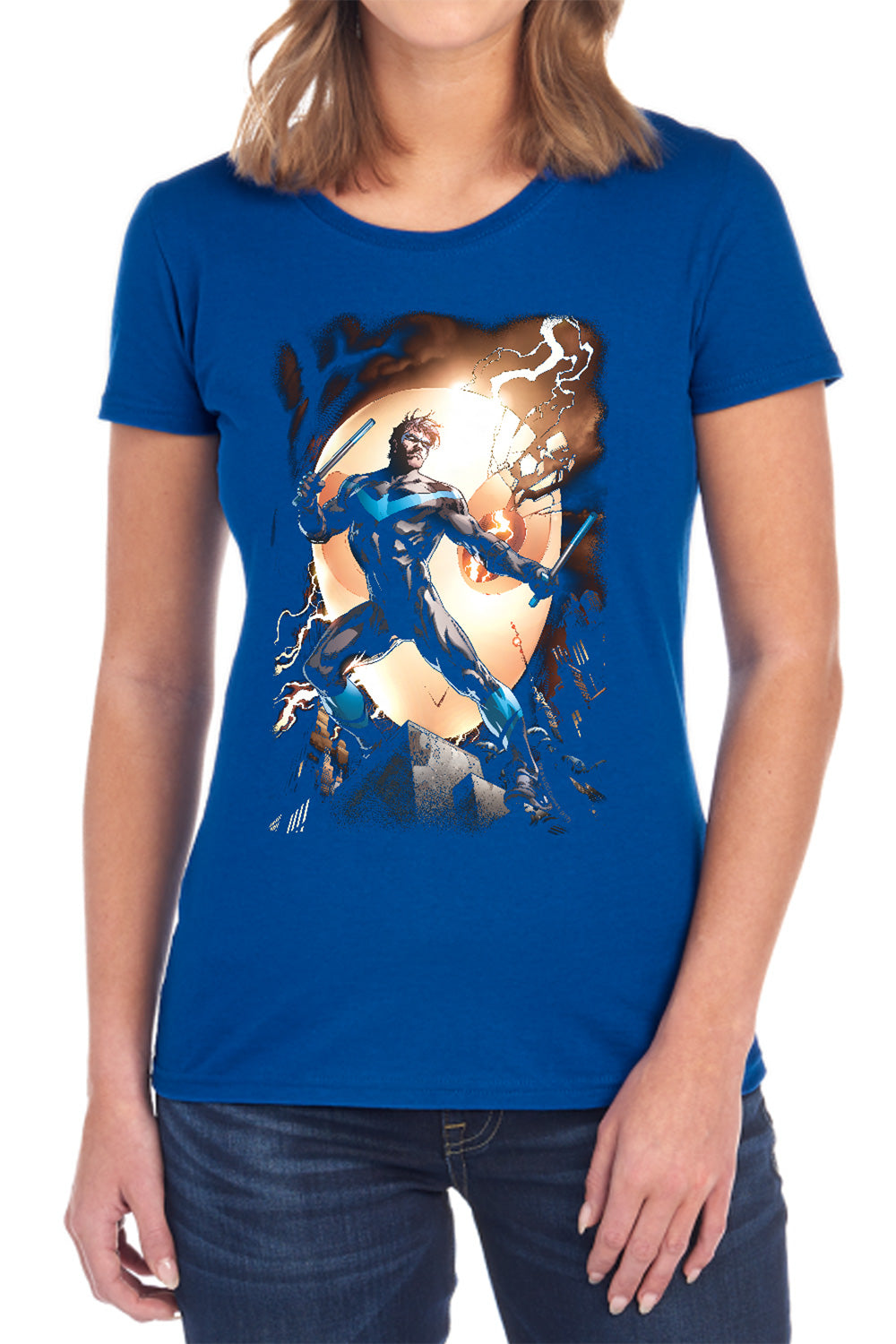 Batman Comics Nightwing Against Owls Women's 18/1 Cotton Short-Sleeve T-Shirt