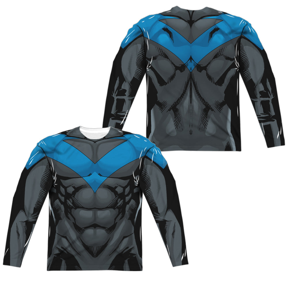 Batman Comics Nightwing Blue Uniform (Front/Back Print) Men's Regular Fit Polyester Long-Sleeve T-Shirt