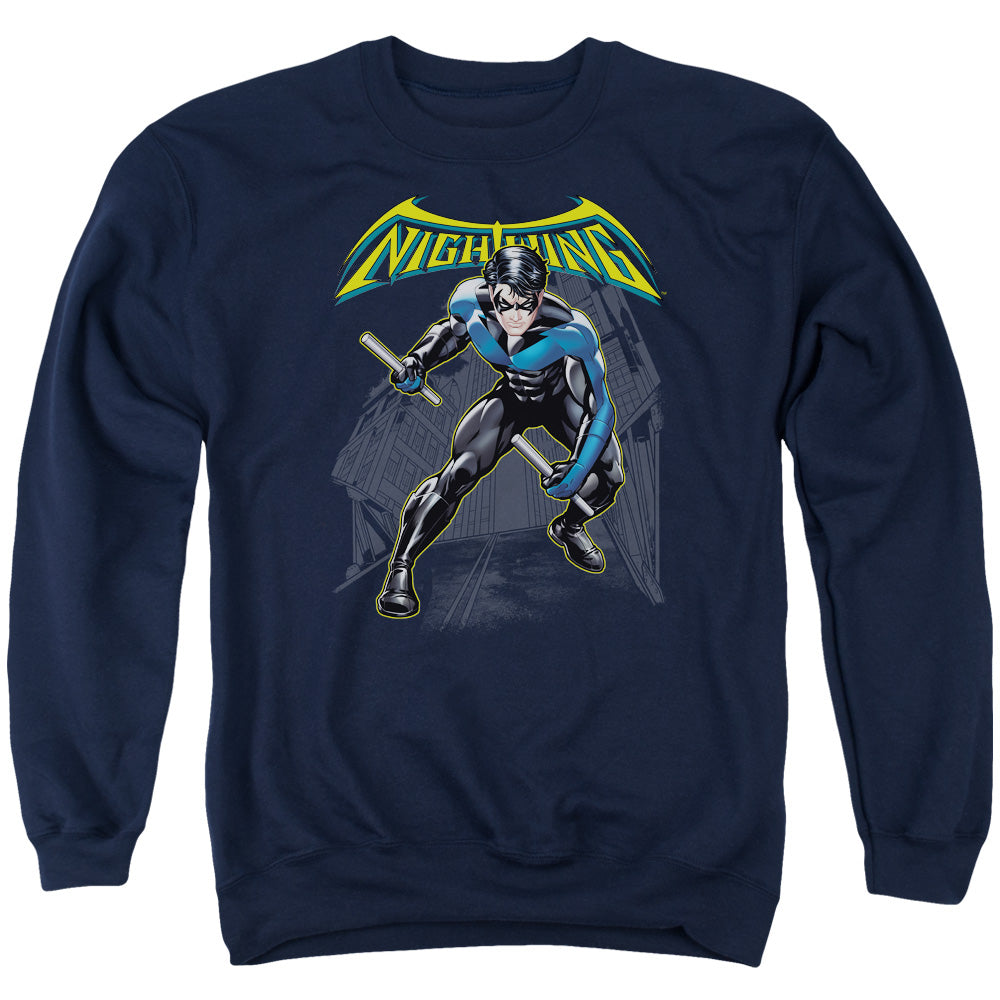 Batman Comics Nightwing Men's Crewneck 50 50 Poly Long-Sleeve T-Shirt