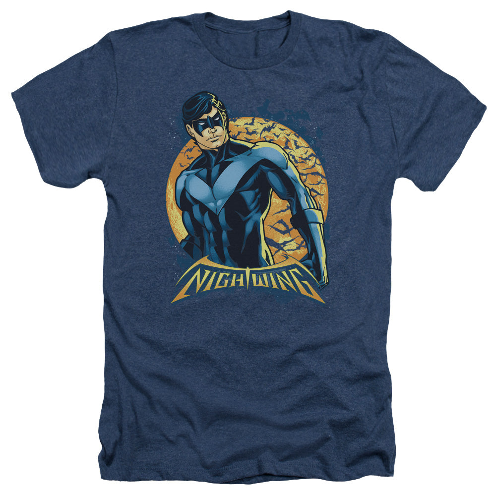 Batman Comics Nightwing Moon Men's 30/1 Heather 60 40 Poly Short-Sleeve T-Shirt