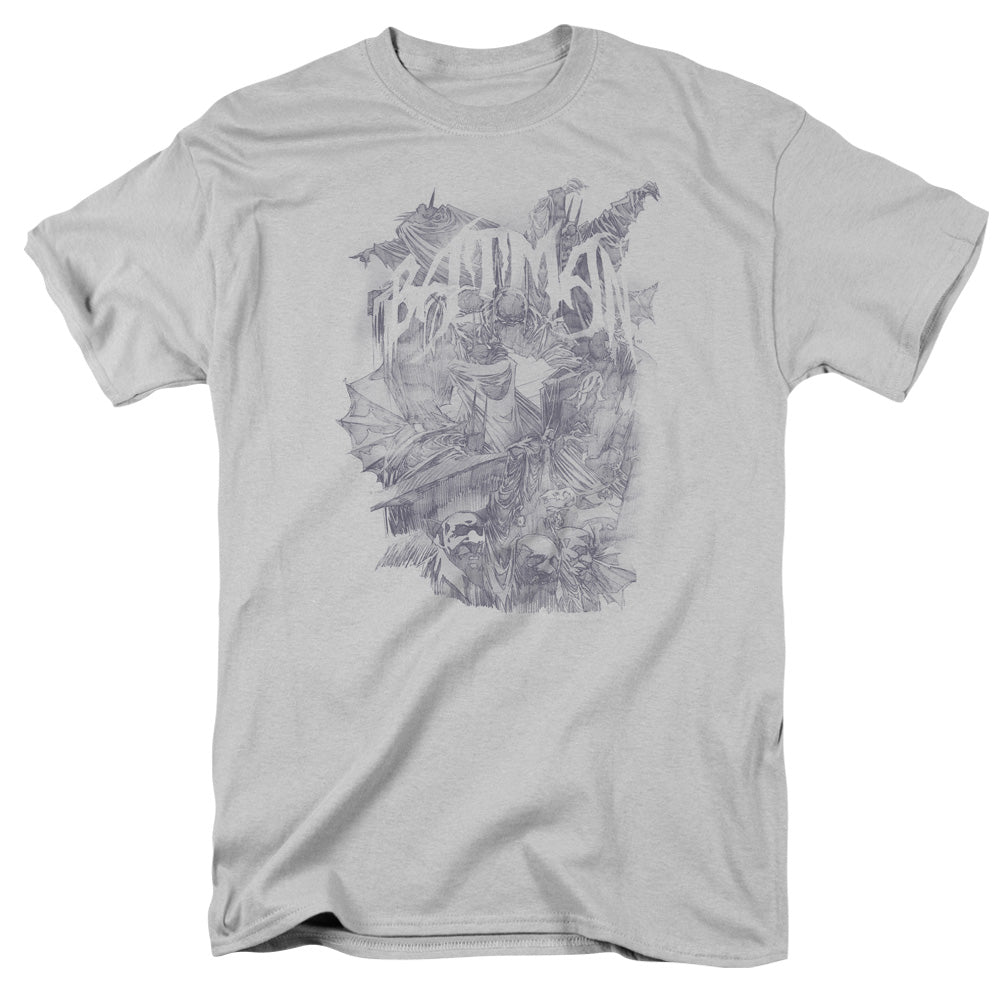 Batman Comics Pencil Bat Collage Men's 18/1 Cotton Short-Sleeve T-Shirt